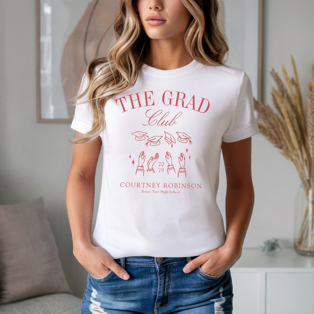 The Grad Club Modern Red Graduation T-Shirt (Creator Uploaded)