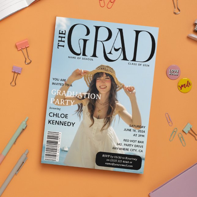 The GRAD Cover Photo Magazine Graduation Party Invitation (Creator Uploaded)