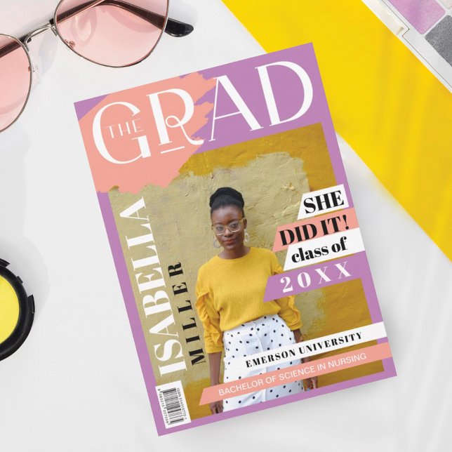 The Grad Fun Trendy Graduate Photo Magazine Cover Announcement (Creator Uploaded)