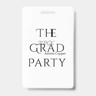 The grad party name 20XX bold letter graduatsimple ID Badge