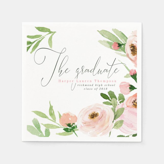 THE GRADUATE BLUSH WATERCOLOR FLORAL NAPKIN (Front)