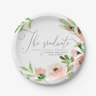 THE GRADUATE BLUSH WATERCOLOR FLORAL PAPER PLATE