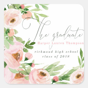 THE GRADUATE BLUSH WATERCOLOR FLORAL SQUARE STICKER