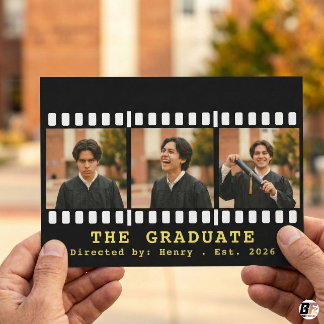 The Graduate Cinematic Film Strip 3 Photo Announce Holiday Card (Creator Uploaded)