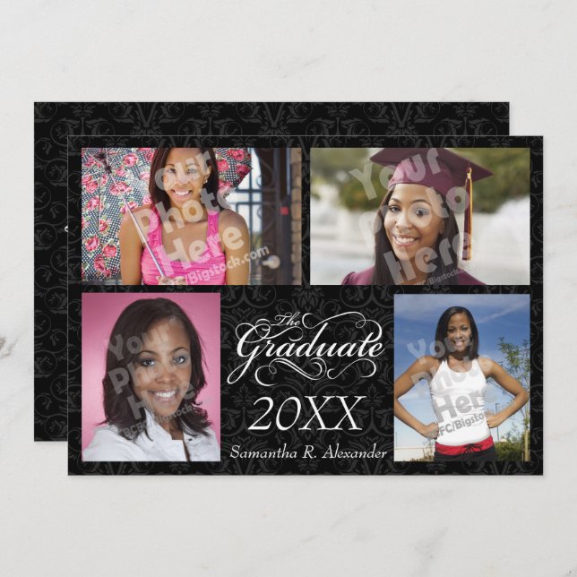 The Graduate, Elegant Black Invitation (Front/Back)