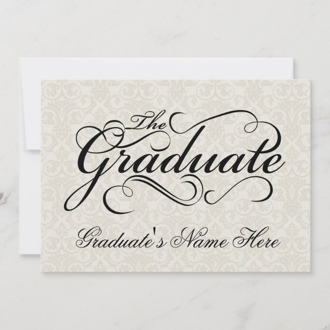 The Graduate, Elegant Ivory Damask Graduation Invitation (Front)