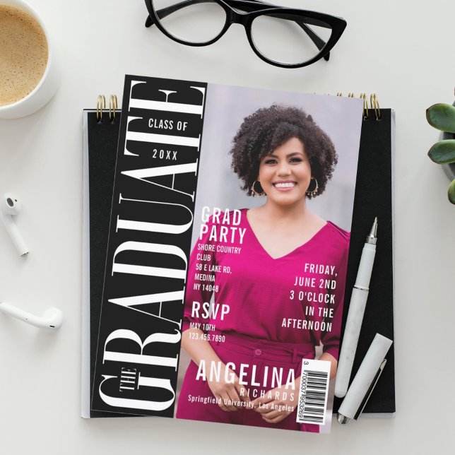 The Graduate Fun Trendy Magazine Cover Grad Party Invitation (Creator Uploaded)