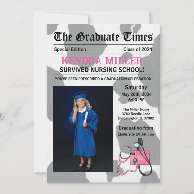 The Graduate Times Nursing Graduation Invitation (Front)