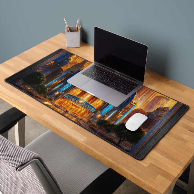 The Grand Art Deco Blue Plaza Pavilion by Xzendor7 Desk Mat (Office 2)