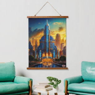 The Grand Art Deco Blue Plaza Pavilion by Xzendor7 Hanging Tapestry
