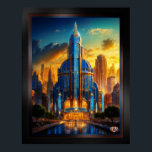 The Grand Art Deco Blue Plaza Pavilion by Xzendor7 Poster<br><div class="desc">The Grand Art Deco Blue Plaza Pavilion AI Concept Art by Xzendor7; illuminated by the golden glow of the setting sun,  accented by the glorious architectural skyline of glass and steel.</div>