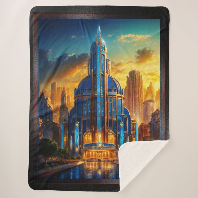 The Grand Art Deco Blue Plaza Pavilion by Xzendor7 Sherpa Blanket (Front)