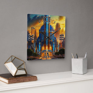 The Grand Art Deco Blue Plaza Pavilion by Xzendor7 Square Wall Clock