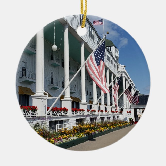 The Grand Hotel on Mackinac Island, Michigan Ceramic Tree Decoration (Front)