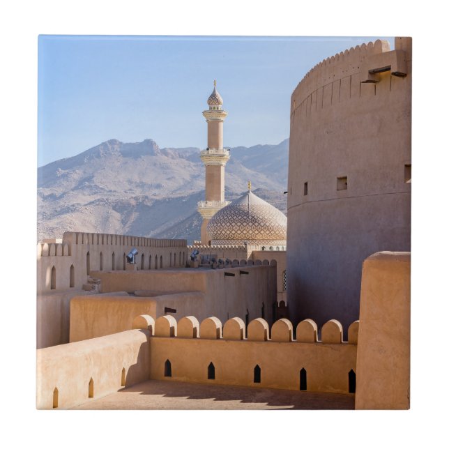 The Grand mosque and minaret in Nizwa - Oman Tile (Front)