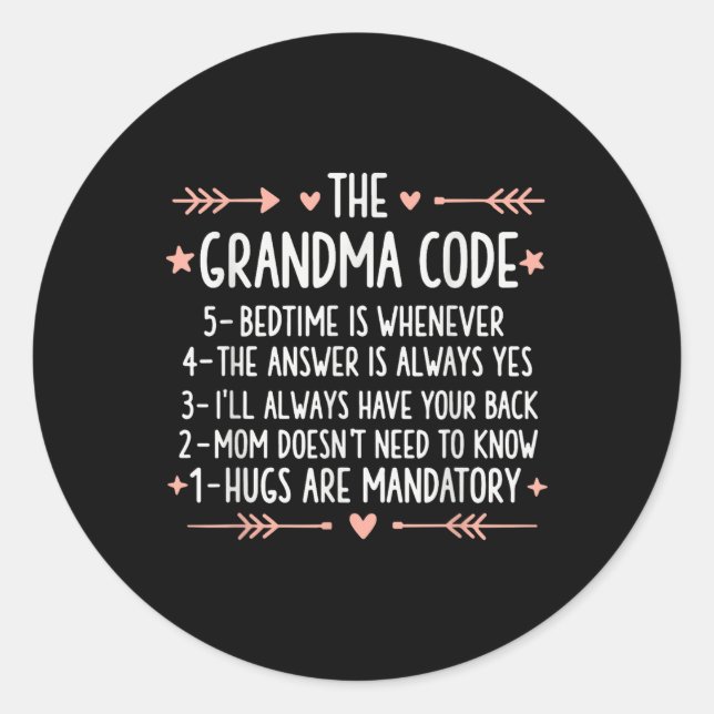 The Grandma Code Grandma Funny Grandmother  Classic Round Sticker (Front)