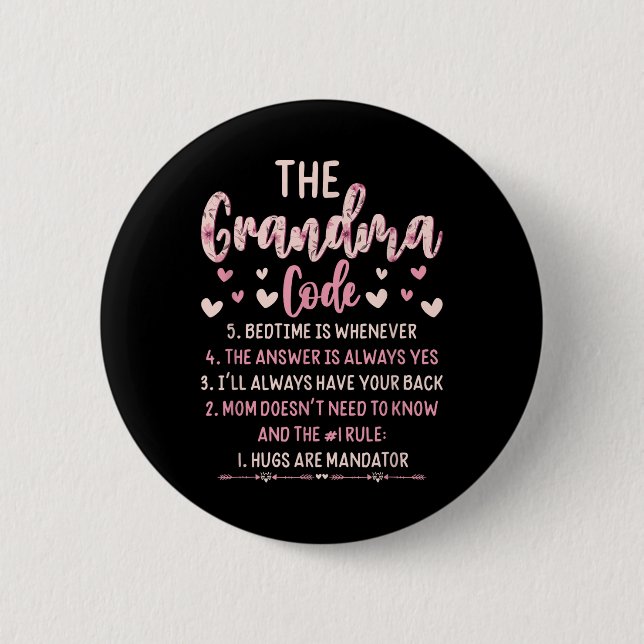 The Grandma Code Hugs Are Mandatory Quote  6 Cm Round Badge (Front)