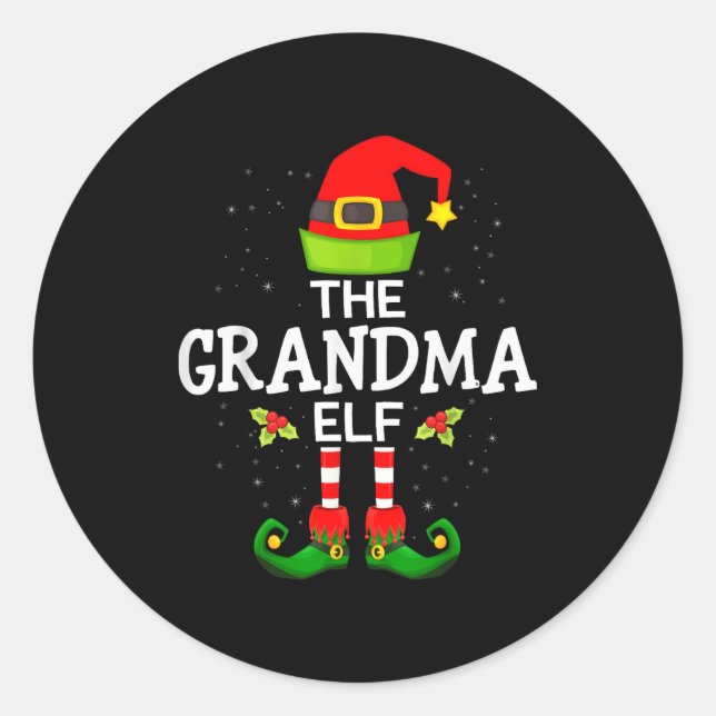 The Grandma Elf Christmas Family Matching Pajama  Classic Round Sticker (Front)