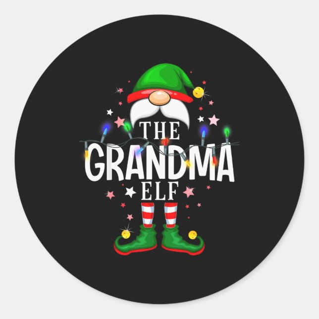 The Grandma Elf Christmas Family Pajama Party  Classic Round Sticker (Front)