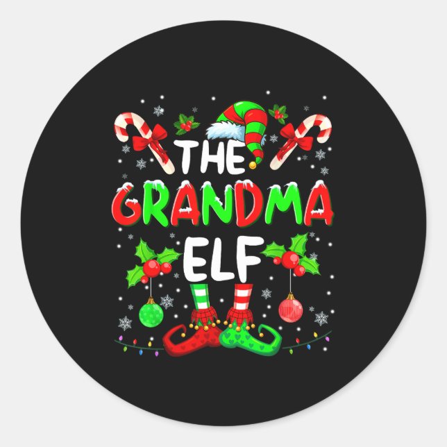 The Grandma Elf Costume Pajamas Pjs Christmas Xmas Classic Round Sticker (Front)