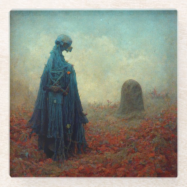 The Grave Surreal Sci-Fi Fantasy Alien Glass Coaster (Front)