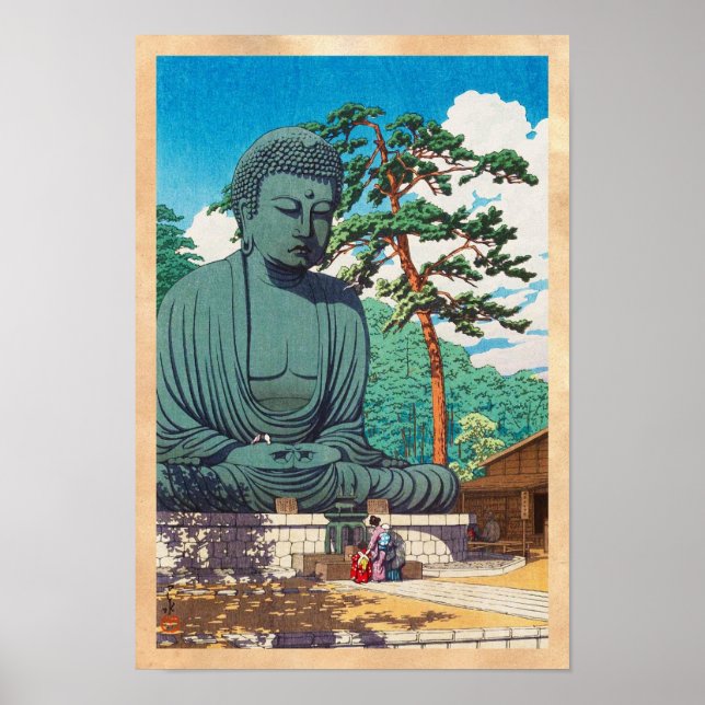The Great Buddha at Kamakura Hasui Kawase hanga Poster (Front)