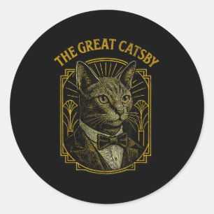 The Great Catsby Funny Retro Art Deco Cat Design  Classic Round Sticker