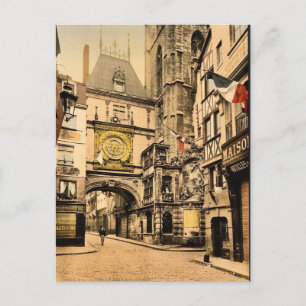 The great clock, Rouen, France vintage Photochrom Postcard