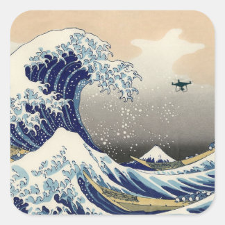 The Great Drone Wave Off Kanagawa Square Sticker