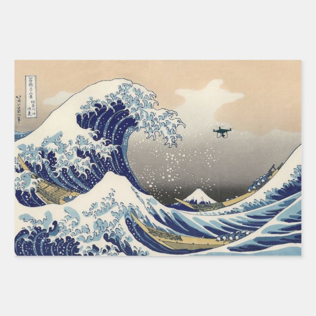 The Great Drone Wave Off Kanagawa Wrapping Paper Sheet (Front)