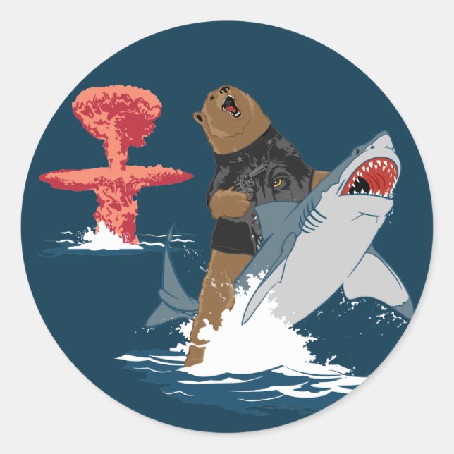 The Great Escape - bear shark cavalry Classic Round Sticker (Front)