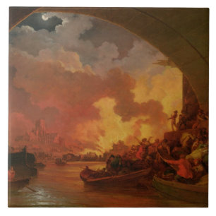 The Great Fire of London, c.1797 (oil on canvas) Tile