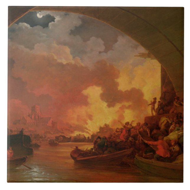 The Great Fire of London, c.1797 (oil on canvas) Tile (Front)