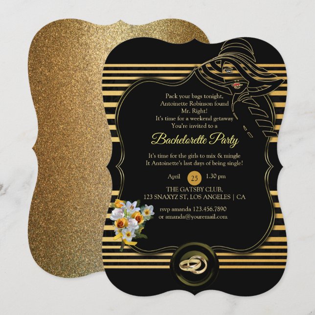 The Great Gatsby Bachelorette Party Invitation (Front/Back)