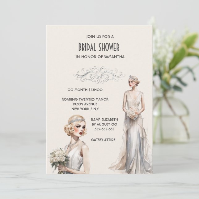 The Great Gatsby bridal shower bride ivory white Invitation (Standing Front)