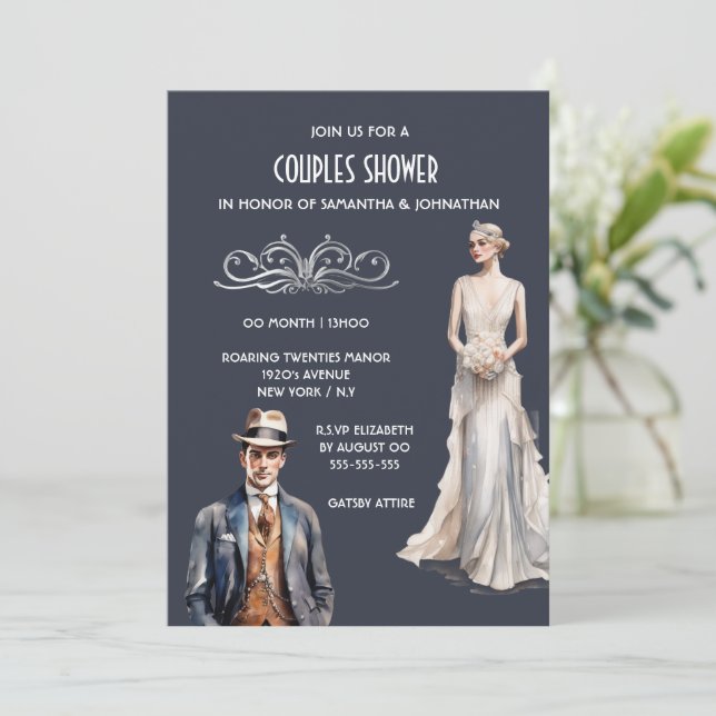 The Great Gatsby couples shower bride groom chic Invitation (Standing Front)
