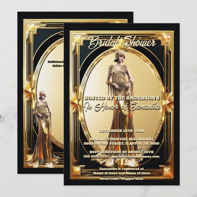The Great Gatsby flapper girl retro gold frame  Invitation (Front/Back)