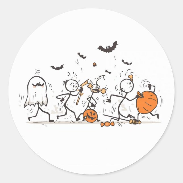 The Great Halloween Candy Fight – Playful Stick Classic Round Sticker (Front)