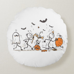 The Great Halloween Candy Fight – Playful Stick Round Cushion