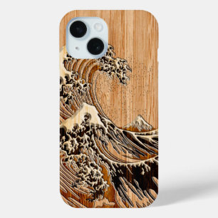 The Great Hokusai Wave Bamboo Inlay Style iPhone 15 Case