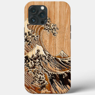 The Great Hokusai Wave Bamboo Inlay Style  iPhone 13 Pro Max Case