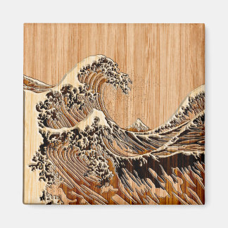 The Great Hokusai Wave Bamboo Wood Grain Style Magnet
