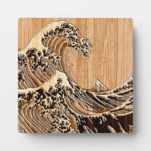 The Great Hokusai Wave Bamboo Wood Style Accent Plaque