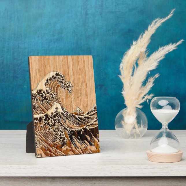 The Great Hokusai Wave Bamboo Wood Style Accent Plaque (Side)