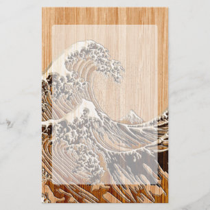 The Great Hokusai Wave Bamboo Wood Style Accent Stationery