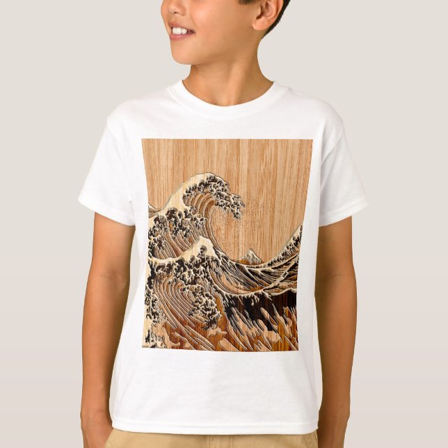 The Great Hokusai Wave Bamboo Wood Style decor T-Shirt (Front)