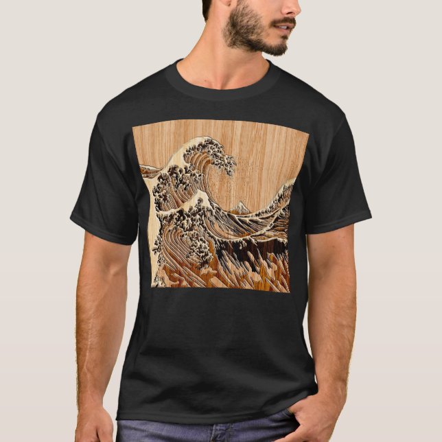 The Great Hokusai Wave Bamboo Wood Style decor T-Shirt (Front)