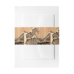 The Great Hokusai Wave Bamboo Wood Style Invitation Belly Band