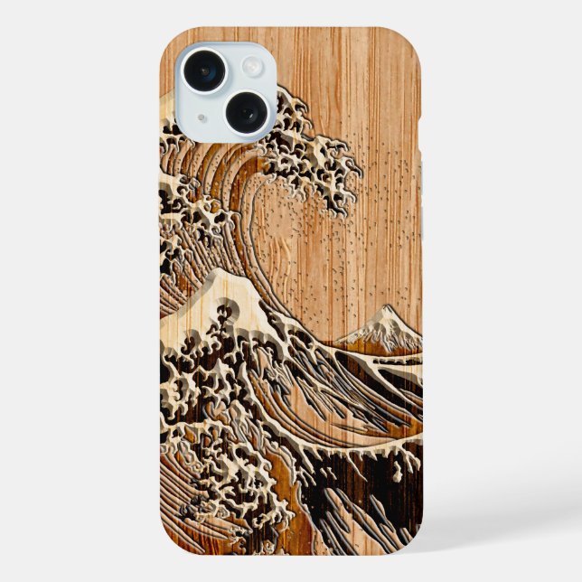 The Great Hokusai Wave Bamboo Wood Style iPhone Case (Back)