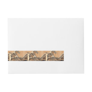 The Great Hokusai Wave Bamboo Wood Style Wraparound Address Label